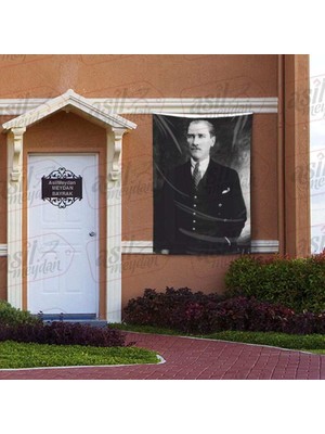 Asilmeydan Takım Elbiseli Sivil Gazi Mustafa Kemal Atatürk Siyah Beyaz Portre  Poster Bayrak 100X150 cm
