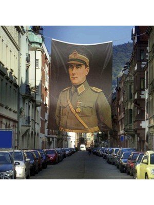 Asilmeydan Üniformalı Gazi Mustafa Kemal Atatürk Poster Cephe Bayrak-4x6 Metre