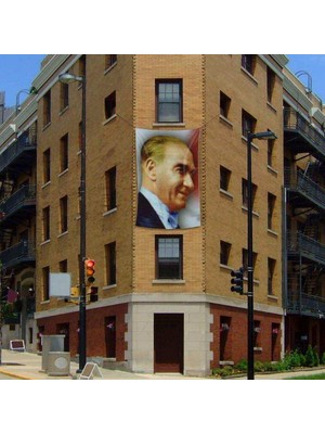 Asilmeydan Gülümseyen Mustafa Kemal Atatürk Yan Portre Poster Cephe Bayrağı - 2x3 Metre