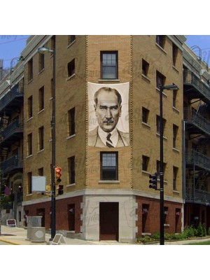 Asilmeydan Sivil Gazi Mustafa Kemal Atatürk - Portre -Modern Elbiseli Poster Cephe Bayrak -200X300CM -2X3METRE