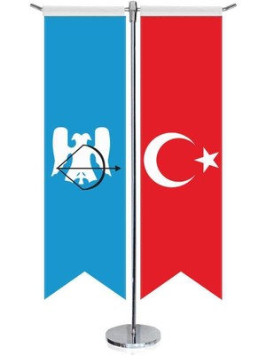 Asilmeydan Büyük Selçuklu Imp. 17 Eski Türk Devletleri ve Türkiye Kırlangıç Saten T Direk Masa Bayrağı 2'li