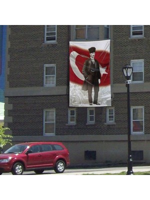 Asilmeydan Ay Yıldızlı Kalpaklı Gazi Mustafa Atatürk Poster Dış Cephe Bayrak -300X450CM- 3x4,5metre