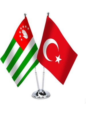 Asilmeydan Abhazya Türkiye İkili Saten Masa Bayrağı