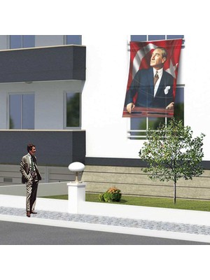 Asilmeydan Göğe Bakan Sivil Atatürk -Ay Yıldız-Kutlama- Okul- Anı- Poster Cephe Bayrağı - Bayrak -1,5x2,25Metre