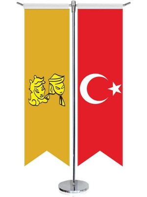 Asilmeydan Uygur Kağanlığı Bayrağı 17 Eski Türk Devletleri ve Türkiye Kırlangıç Saten T Direk Masa Bayrağı 2'li