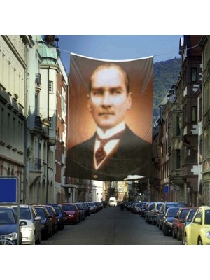 Asilmeydan Mustafa Kemal Atatürk Sivil Portre - Poster Dış Cephe Bayrağı 400 x 600 cm