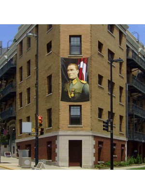 Üniformalı Gazi Mustafa Kemal Atatürk Poster Dış Cephe Bayrağı -Bayrak -200x300cm - 2x3metre