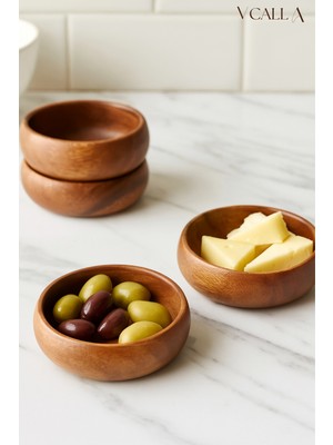 Rustik Tarz 4’lü Ahşap Kase Takımı – Kayın Ağacı, Meyve Sebze Sunumları Için