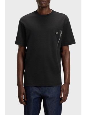Hugo Pamuklu Relaxed Fit Fermuarlı Tek Cepli Bisiklet Yaka T Shirt Erkek T Shirt 50542566 001
