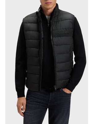 Boss Siyah Regular Fit Dik Yaka Şişme Yelek Erkekler İçin Günlük/Casual Kapitoneli Tasarım