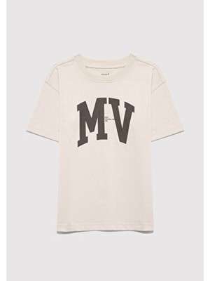 Mavi MV Logo Baskılı Bej Tişört 6610213-70144