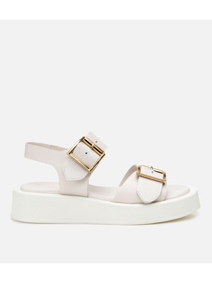 Hotiç Kadın Deri Ekru Kemerli Düz Sandalet