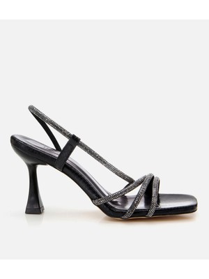 Hotiç 01SAH307610A100 SIYAH Kadın Taşlı Topuklu Sandalet