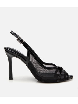 Hotiç 01SAH307510A100 KADIN Siyah Transparan Detaylı Topuklu Sandalet