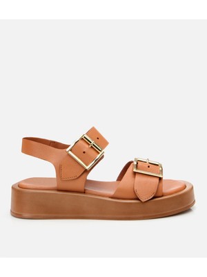 Hotiç Kadın Deri Taba Kemerli Düz Sandalet