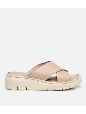 Hotiç Kadın Deri Bej Comfort Terlik