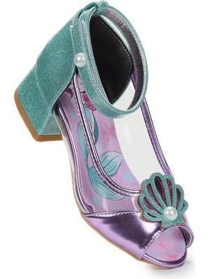 Kiko Kids Deniz Kızı Şeffaf Mikrofiber Burnu Açık Kız Çocuk Topuklu Abiye Ayakkabı Orta Topuklu