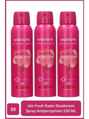 Watsons Seabloom Deodorant Sprey Kadın Pudrasız 3x150ml
