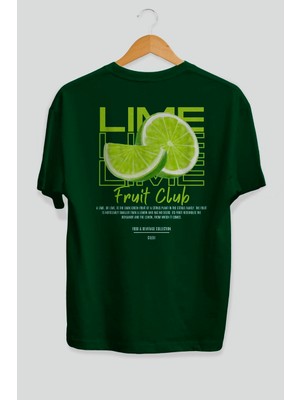 Lime Arka Baskılı Yeşil Oversize T-Shirt Erkek Kadın Pamuk Bisiklet Yaka Tişort