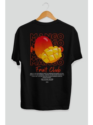 Mango Arka Baskılı Siyah Oversize T-Shirt Erkek Kadın Pamuk Bisiklet Yaka Tişort