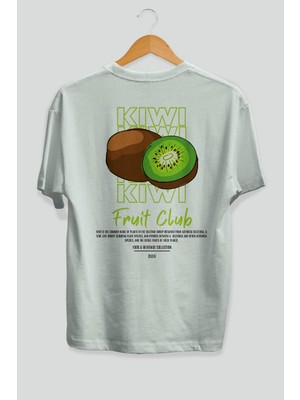 Kiwi Arka Baskılı Beyaz Oversize T-Shirt Erkek Kadın Pamuk Bisiklet Yaka Tişort
