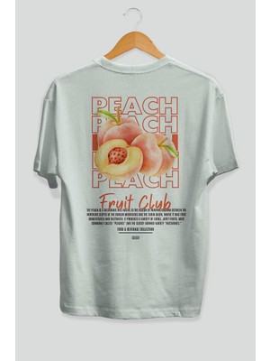 Peach Arka Baskılı Beyaz Oversize T-Shirt Erkek Kadın Pamuk Bisiklet Yaka Tişort
