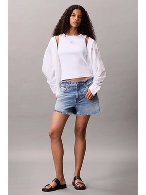 Calvin Klein Jeans Kadın Etiketli Pamuklu Fitilli Beyaz Bluz LV047C201G-YAA