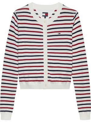 Tommy Jeans Kadın Klasik Bisiklet Yaka Beyaz Kazak DW0DW209760FG