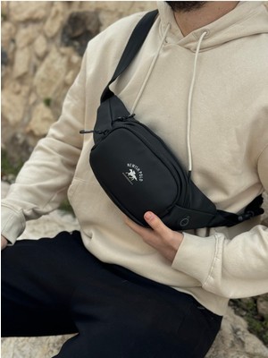 Erkek Siyah Fermuarlı Bel ve Omuz Çantası, Şık ve Kullanışlı Tasarım