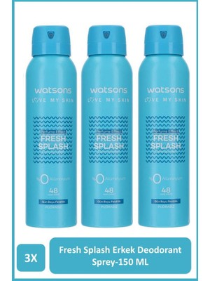 Watsons Fresh Splash Deodorant Sprey Erkek Pudrasız 3x150ml