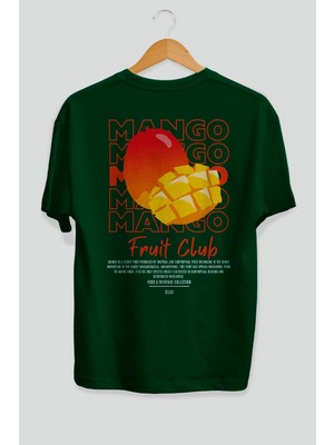 Mango Arka Baskılı Yeşil Oversize T-Shirt Erkek Kadın Pamuk Bisiklet Yaka Tişort
