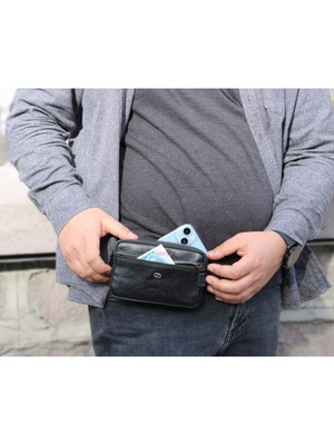 Siyah Hakiki Dana Derisi Erkek Kemer Çanta, Şık ve Dayanıklı Tasarım