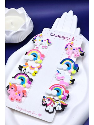 10'lu Unicorn Gökkuşağı Tasarım Kız Çocuk Pens Toka Seti - Sevimli Bebek Saç Tokası Klips Toka