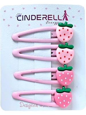 4'lü Çilekli Çıt Çıt Kız Çocuk Toka Seti Pembe - Yumuşak Çıtçıt Bebek Saç Tokası Çıtçıtlı Toka