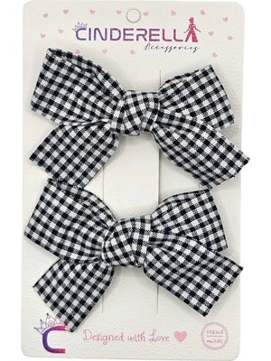 2'li Kız Çocuk Fiyonk Toka Seti Siyah Soft Renkli - Zarif Fiyonklu Kurdele Klips Pens Saç Tokası