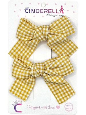 2'li Kız Çocuk Fiyonk Toka Seti Sarı Tonlu - Renkli Fiyonklu Kurdele Klips Pens Bebek Saç Tokası