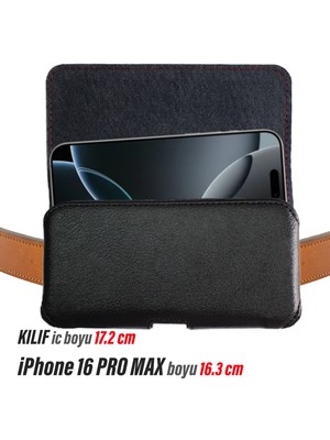 Exenar iPhone 16 Pro Max Kemer Kılıfı Suni Deri Kapaklı Çanta Kadınlar İçin Uzun Boy 17 cm