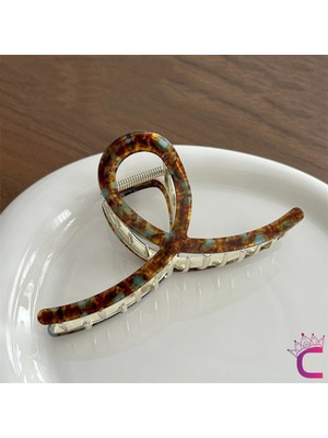 Fiyonk Hologram Leopar Desen Model Asetat Kemik Mandal Toka 11.5cm - Kadın Mandallı Saç Topuz Tokası