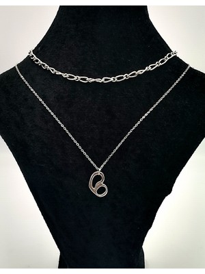 Gümüş Renk Zincirli Figürlü Karamaz Lüks Kolye