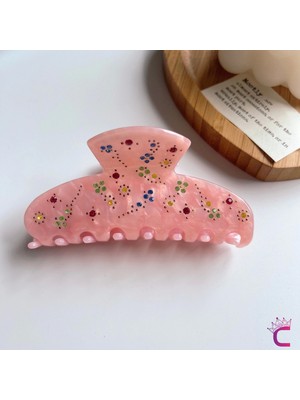 Özel Tasarım Çiçekli Işlemeli Taşlı Asetat Kemik Mandal Toka 10 cm - Kadın Hediyesi Saç Topuz Tokası