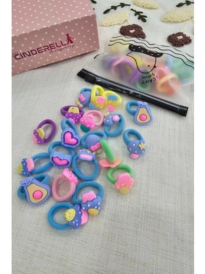 20'li Çantalı Yumuşak Acıtmaz Kız Bebek Havlu Lastik Toka Seti - Renkli Çocuk Lastikli Saç Tokası