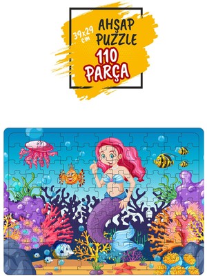 Deniz Temalı Ahşap Puzzle, 110 Parça, Balıklar ve Deniz Hayvanları Dizisi