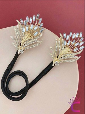 Elegance Gold Kristal Taşlı Kadın Kolay Telli Topuz Tokası - Özel Gün Düğün Söz Davet Balo Aksesuar