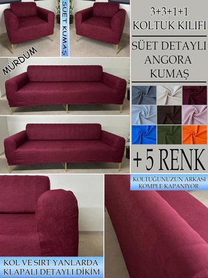Süet Detaylı Angora Kumaş 3+3+1+1 Komple Giydirme Kanepe&çekyat, Bohem, Porto, Vb. Model Koltuk Kılıfı