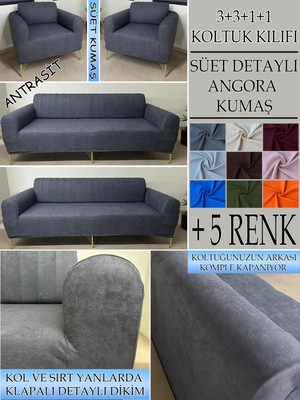 Süet Detaylı Angora Kumaş 3+3+1+1 Komple Giydirme Kanepe&çekyat, Bohem, Porto, Vb. Model Koltuk Kılıfı