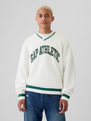 Gap Erkek Kırık Beyaz Atletik Logo Sweatshirt