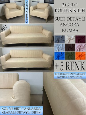 Süet Detaylı Angora Kumaş 3+3+1+1 Komple Giydirme Kanepe&çekyat, Bohem, Porto, Vb. Model Koltuk Kılıfı