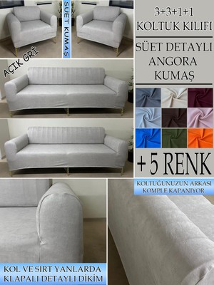 Süet Detaylı Angora Kumaş 3+3+1+1 Komple Giydirme Kanepe&çekyat, Bohem, Porto, Vb. Model Koltuk Kılıfı