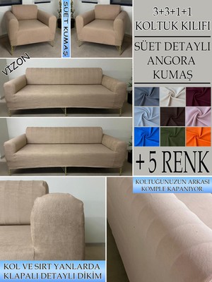 Süet Detaylı Angora Kumaş 3+3+1+1 Komple Giydirme Kanepe&çekyat, Bohem, Porto, Vb. Model Koltuk Kılıfı