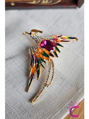 Phoenix Anka Kuşu Özel Tasarım Kristal Taşlı Unisex Broş - Hediyelik Elbise Ceket Yaka Iğnesi Broşu